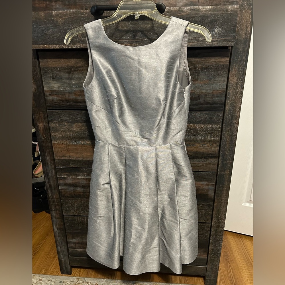 Donna Morgan Silver Pleated A-Line Cocktail Dress